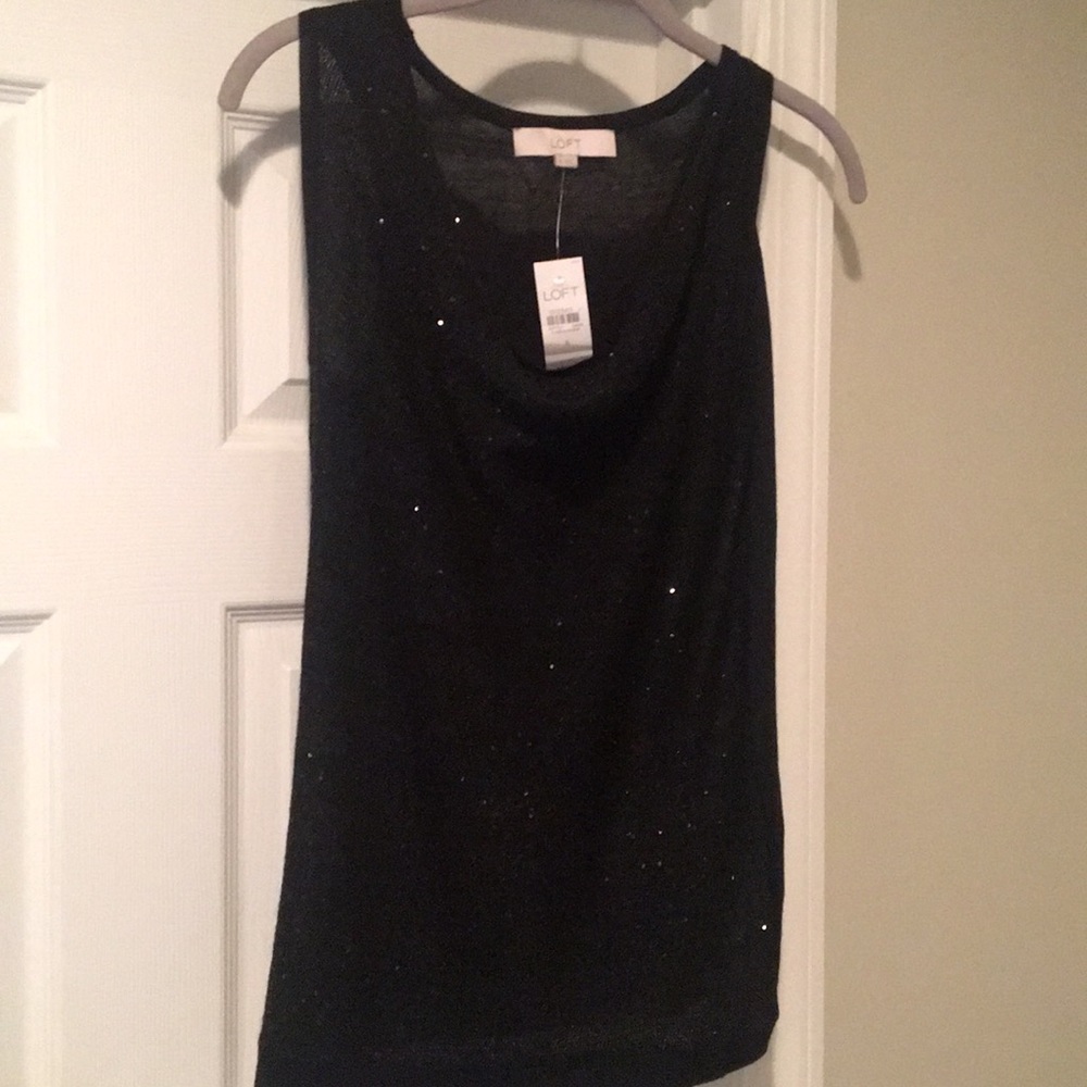 Loft. Black sequin knit cowl neck top